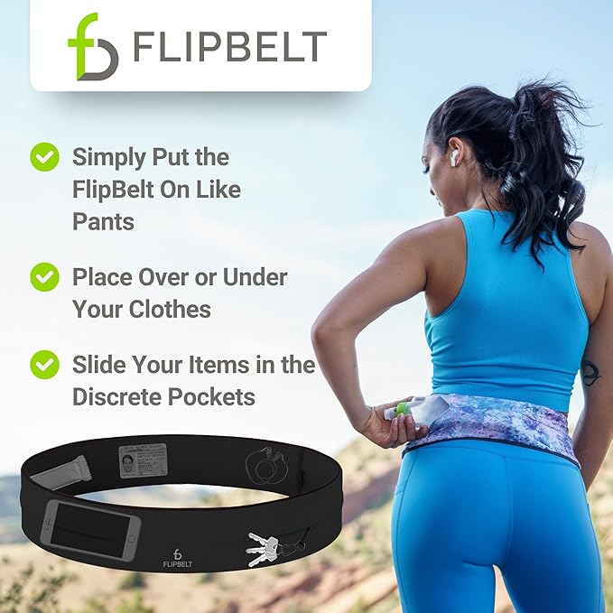 FlipBelt Classic Running Belt, Belt Bag & Fanny Pack for Men and Women - Phone Holder, Waist Pack, Running Accessories, Belt Pouch, Money Belt, USA Running Company