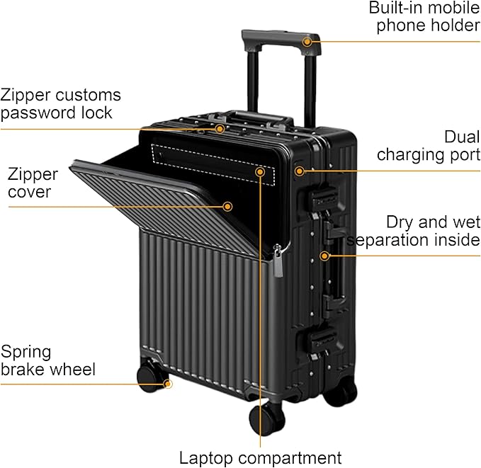 Carry on suitcase Zipperless Luggage,Polycarbonate Aluminum Hard Shell, Expandable Carry-On Suitcase with Spinner Wheels, 26 Inch Cabin