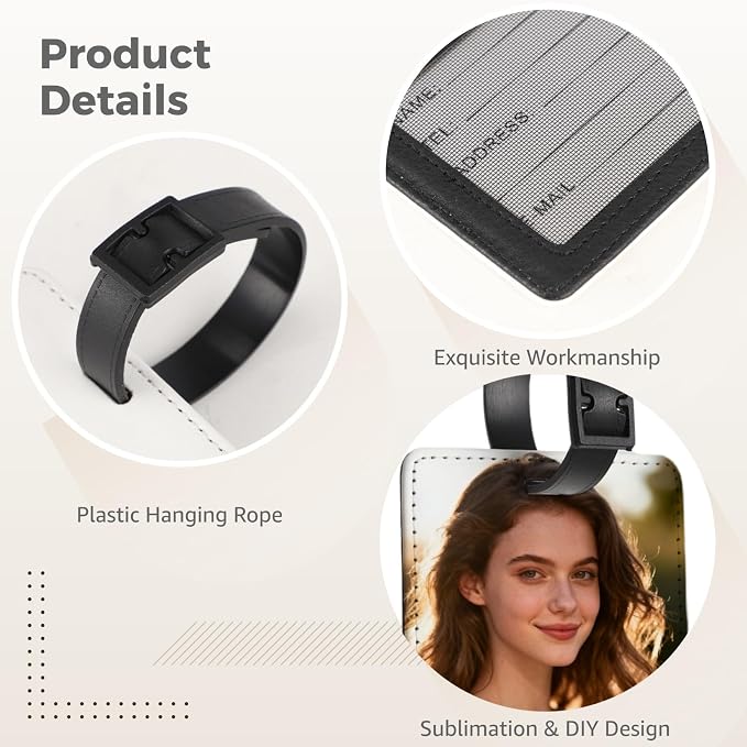 32 Pcs Sublimation Luggage Tags Bulk, 4.1 x 2.8 in PU Leather Name Label Blank with ID Card Slot, DIY Heat Transfer Travel ID Tags with Straps for Personalized Custom