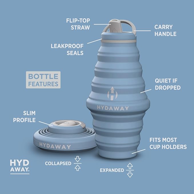 HYDAWAY Hydration Travel Pack - 25oz Collapsible Water Bottle with Flip-Top Lid and Protective Travel Case - BPA-Free, Leak-Resistant, Reusable Bottle for Traveling, Hiking, and Daily Use