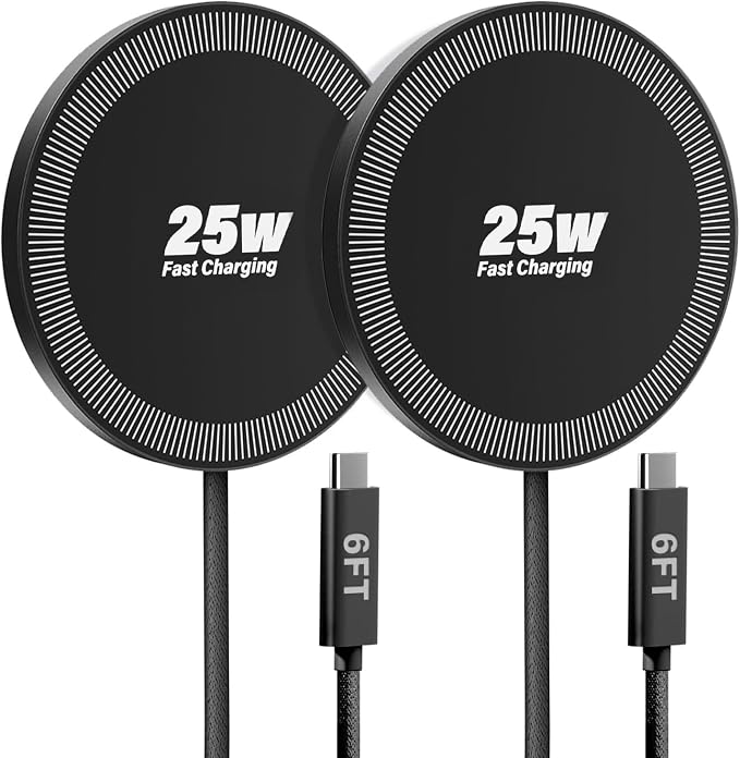 25W Wireless Charger for MagSafe, Magnetic Fast Charging Pad for iPhone 17/16/15/14/13/12 Series&AirPods,Strong Magnet,Portable Wireless Charger for Travel Home Office,Elegant Black, 2Pack(6FT)