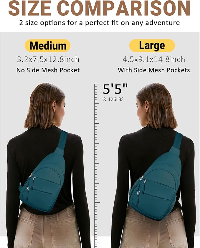 Tuwubi Crossbody Bags for Women, Sling Bag for Men, Small Hiking Backpack Anti Theft Lightweight for Outdoors Travel （L, Teal Blue）