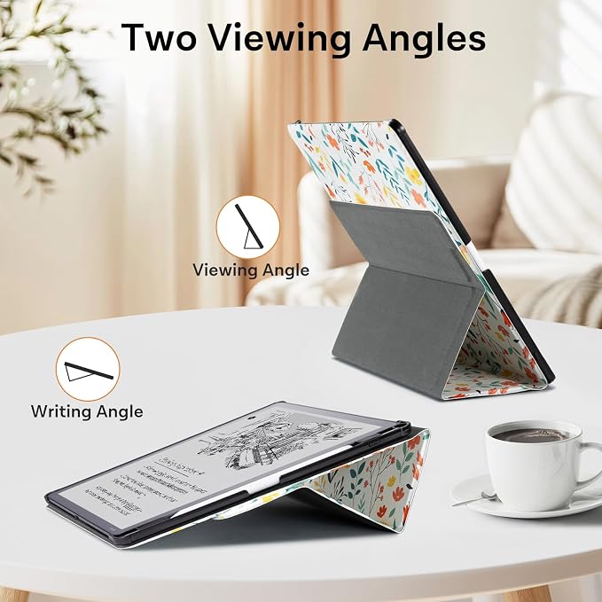 CoBak Case for 11" Kindle Scribe 3rd Generation 2025, Kindle Scribe Colorsoft with Two Viewing Angles - All New PU Leather Cover with Auto Sleep Wake, Pen Holder. Flower Sea