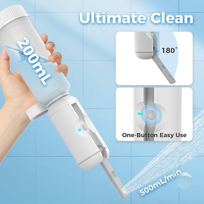 HEYAXA Portable Bidet for Travel, Rechargeable High Pressure Travel Bidet Sprayer for Women, Men, Baby and Hemorrhoid Relief, IPX7 Waterproof Peri Bottle for Postpartum Care(White)