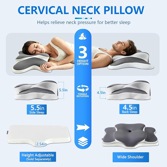 Cervical Neck Pillow for Neck Pain Relief & Side Sleeper | Ergo Pillow for Sleep Apnea, Neck Pain, and Snoring Relief | Orthopedic Memory Foam with Ergonomic Neck Support, Gray, Large