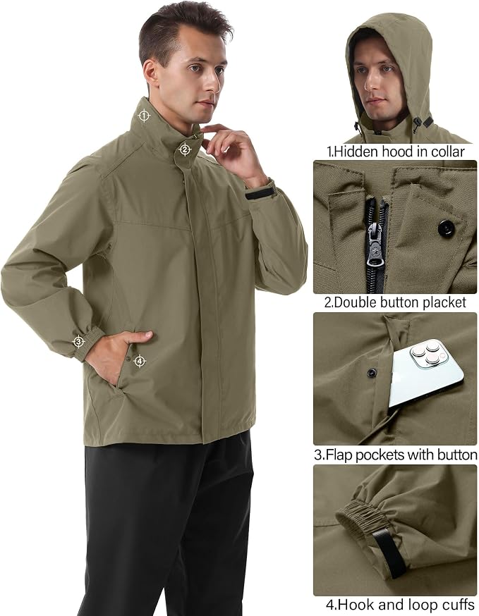 iCreek Rain Suit Waterproof Hooded Rain Gear Breathable Lightweight Packable Rain Jacket Pants Men Women for Hiking Fish Golf