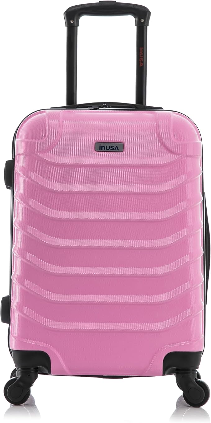 InUSA ENDURANCE Luggage with Spinner Wheels | Durable Lightweight Hardshell Suitcase, Spacious Travel Bag with Handle and Trolley | 20-Inch Carry On Small Luggage | Pink