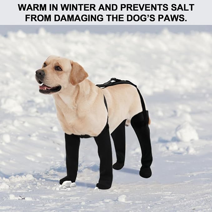COODEO Dog Socks to Prevent Licking Paws, Waterproof Boots for All Four Legs with Non-Slip Soles, Protective Paw Covers for Wounds, Licking Prevention Shoes for Dogs (Black, 2XL)