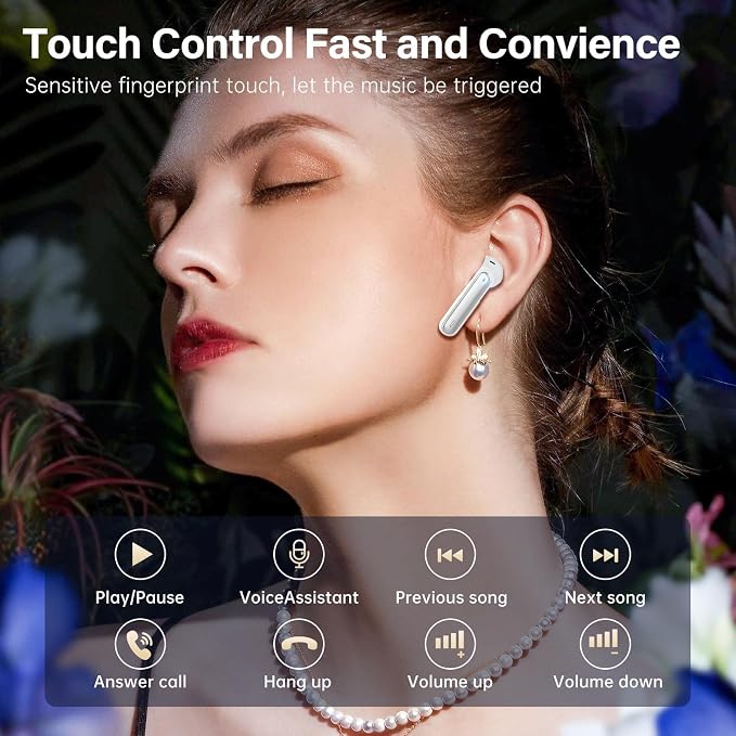 Wireless Earbuds, Bluetooth 5.3 Headphones HiFi Stereo 50H Playback LED Digital Display Ear Buds with ENC Noise Canceling Headset, IPX7 Waterproof Earphones for Gym/Running/Work (White)