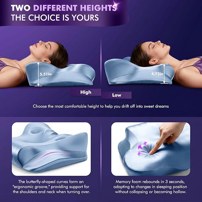 Dayme Orthopedic Memory Foam Pillow, Blue | Cooling Neck Pillow, Cervical Support, Neck Pain Relief, All Sleep Positions, Ergonomic