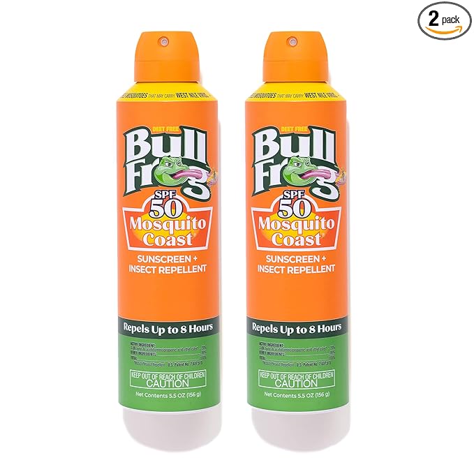 Bullfrog Mosquito Coast Sunscreen SPF50 + Insect Repellant 5.5oz Continuous Spray, 2pk
