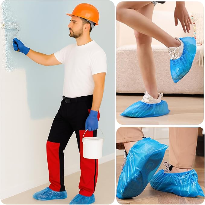 Shoe Covers Dispenser with 200pcs Disposable Shoe Covers Non Slip, Automatic Shoe Cover Machine,Fits Size Up to 11 US Men, for Home, Office, Factory, Supermarket, Silver