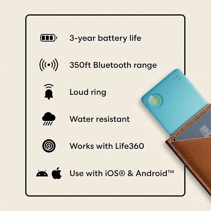Tile by Life360 Slim - Wallet Finder, Bluetooth Tracker and Item Locator for Luggage Tags, Passports and More. Both iOS and Android Compatible. Phone Finder. 1-Pack (Aqua Lemon)