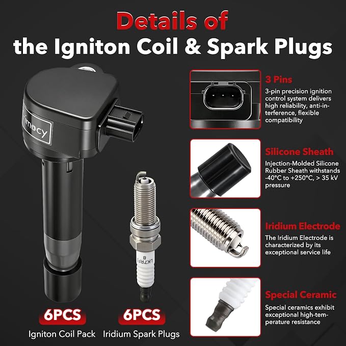 UF603 Ignition Coil Packs and Iridium Spark Plugs Compatible with HONDA 2008-2017 Accord Crosstour Odyssey, Acura 2009-2014 RL TL TSX