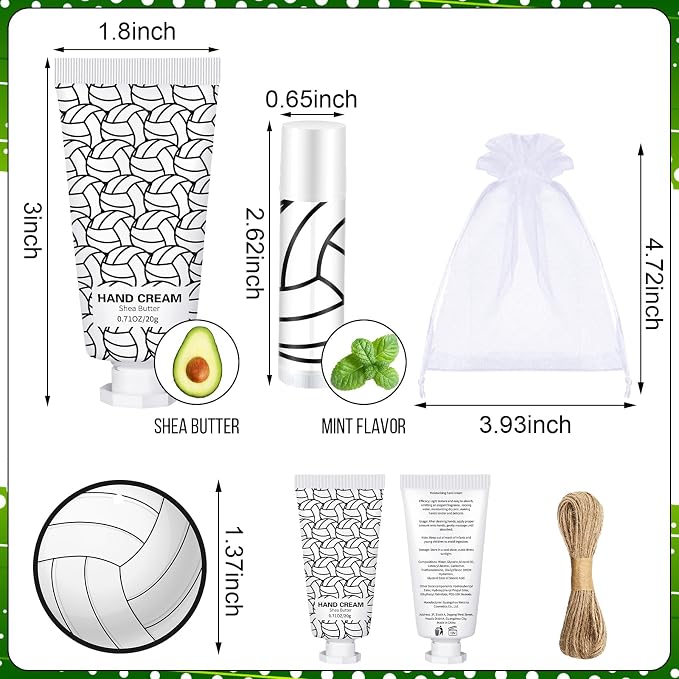 144 Pcs Lip Balm Hand Cream Set Party Favors, Include 36 Lip Balm 36 Moisturizing Hand Cream 36 Bags 36 Cards and Ropes for Accessories Gifts(Black and White,Volleyball)