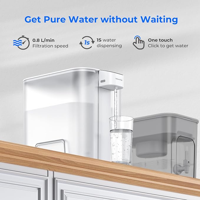 Waterdrop ED04W-L Mega Electric Water Filter Dispenser, Large 27-Cup, 200-Gallon Rechargeable Instant System, NSF/ANSI 42&53&401&372, Reduce PFOA/PFOS, Lead, Chlorine, Does not Lower TDS, White