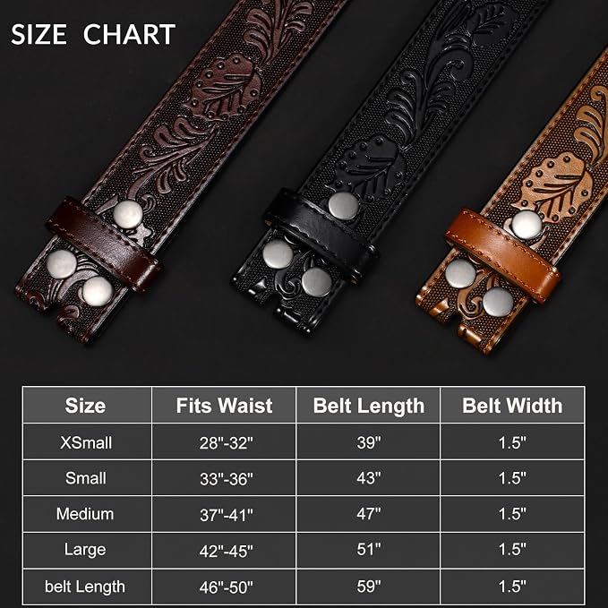SANSTHS 3 Pack Western Belts for Men Woman without Buckle, Cowgirl Cowboy Belt for Buckle Western Leather Belt for Jeans
