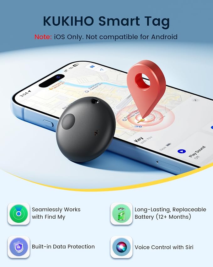 Air Tracker Tags-4 Pack, Smart Bluetooth Tracker Works with Apple Find My (iOS Only), Item Finder Key Finder with Replaceable Battery, Tracker Tag Locator for Keys, Luggage, Suitcases and Bags (Black)