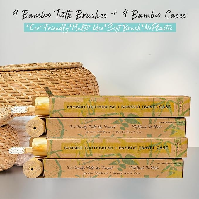Bamboo Toothbrush & Travel Case Set – Eco-Friendly Oral Care with Soft Bristles – Sustainable & Portable Dental Hygiene Kit 2 Pack (4)