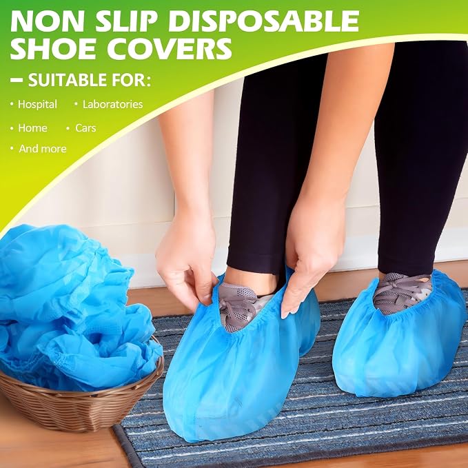 Leumoi 500 Pcs Disposable Boot Covers Bulk Non Slip Disposable Shoe Covers Large Durable Non Woven Shoe Protector for Indoors, Home, Floors and Shoes, One Size Fits Most(Blue)