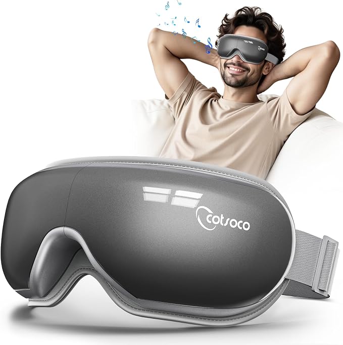 cotsoco Eye Massager with Heat & Bluetooth Music, Mothers Day Birthday Gifts for Women, Reduce Eye Strain, Headache Relief and Improve Sleep, Eye Care Device for Migraine-Grey