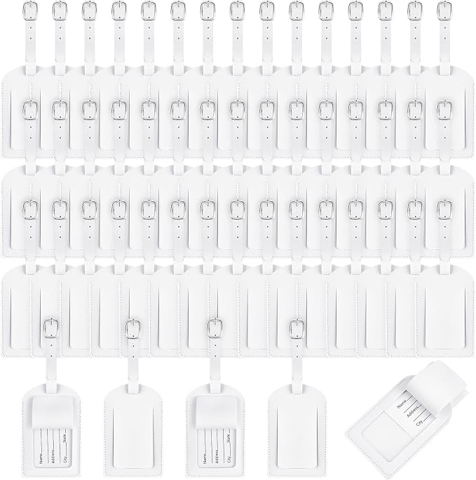 Hillban 50 Pieces Bulk Luggage Tag Travel Bag Leather Suitcase Tags with Full Privacy Cover and Name ID Card for Luggage Suitcase Baggage Handbag School Bag