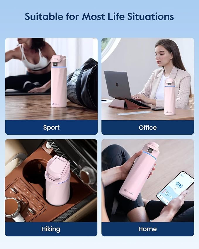 BOOST Smart Water Bottle with Reminder & Tracker, Double Wall Vacuum Insulated Bottles Stainless Steel, BPA-Free Wide Mouth for School, Gym, Office, Ideal for Father's Day, 24oz, Cherry Blossoms