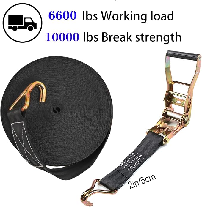 2 Pack Ratchet Straps Heavy Duty, 10000 LBS Break Strength Ratchet Strap Tie Down, 2” x 49ft Black Tie-Down Ratcheting Cargo Truck Straps with Durable Double J Hook for for Truck