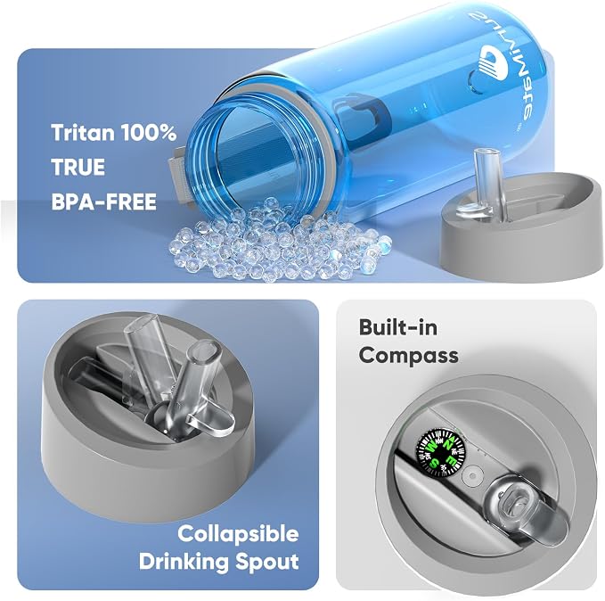 Survimate 5-Stage 0.01μm Ultra-Filtration Filtered Water Bottle, BPA-Free Material, NSF/ANSI 42 Certified, Portable Water Filter Bottle for Survival, Camping, Hiking, and Emergency Use