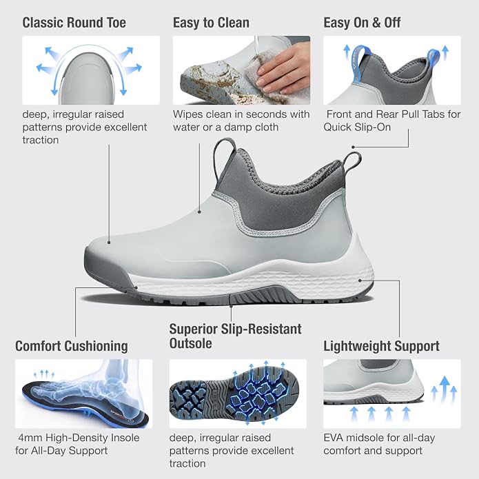 HISEA Women's Ankle Rain Boots, Waterproof Garden Shoes Chelsea Rain Booties, Slip-On Neoprene Working Mud Shoes, Lightweight Rubber Boots for Walking Yard Outdoors
