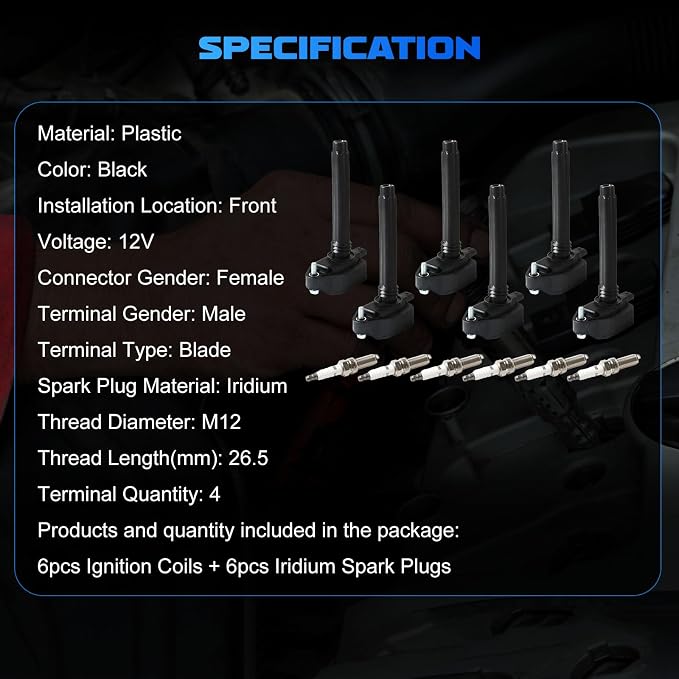 6PCS UF807 Ignition Coils & 6PCS Iridium Spark Plugs Ignition Coils Pack Fits for 2016-2018 Grand Cherokee, 2017-2018 Pacifica, 2016-2018 Durango 3.6L, Aftermarket Parts