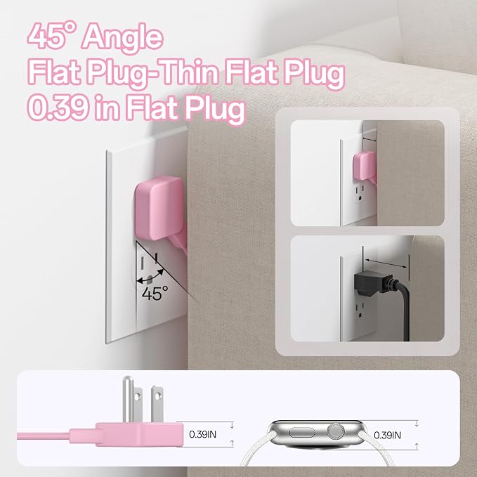 Travel Power Strip, SMALLRT Extension Cord with Multiple Outlets, 6.5FT Wrapped Extension Flat Plug Power Strip with 4 AC Outlets for Travel, Hotel, Cruise Approved, No Surge Protection, Pink