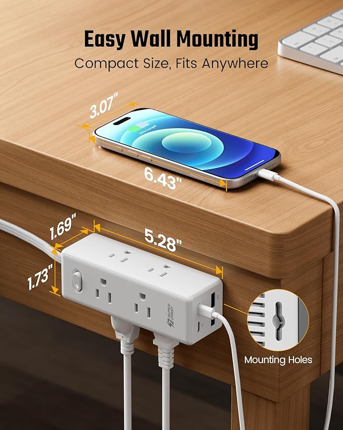 25 Ft Extension Cord with Multiple Outlets, Long Extension with 6 Outlets 4 USB Ports(2 USB C), Flat Plug Surge Protector Power Strip for Home, Office Supplies, Dorm Essentials