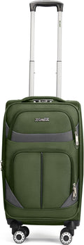 20" Luggage, Softside Suitcase with LOCK,Expandable Luggage w/Double Spinner Wheels, Lightweight Rolling Suitcases for Travel Carry On Luggage（Green-Grey,20in）
