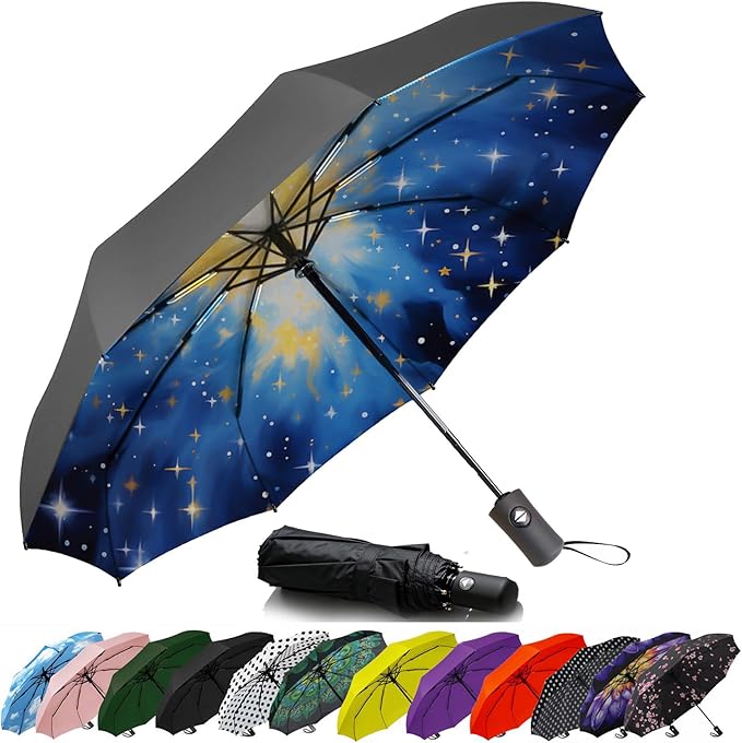 SIEPASA Compact Travel Umbrella - Windproof Auto Open/Close, Small Folding Umbrella for Rain & Sun with UPF50+ - Lightweight Frame, Waterproof - Fits Backpack, Purse, Suitcase.(Nebulas)