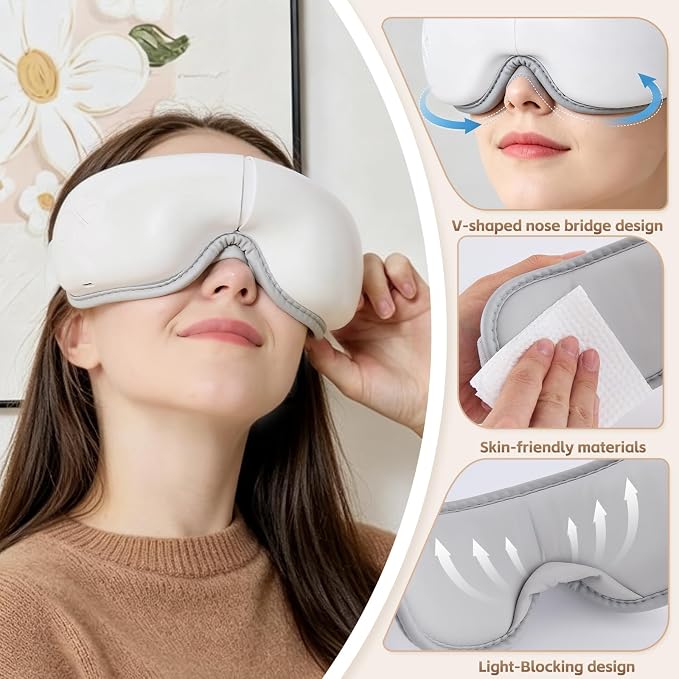 LAOBEN Eye Massager with Heat- Eye Mask for Migraines & Improve Sleep | Cordless, Stress Relief, Portable Folding & Light-Blocking Design, Reduce Strain for Plane, Travel, Gift for Women Men