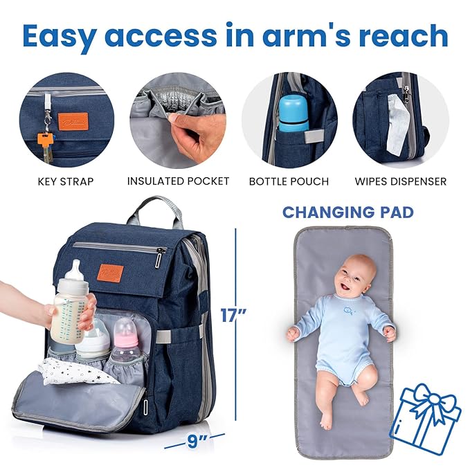 PILLANI Baby Diaper Bag Backpack - Baby Bag for Girls & Boys, Large Waterproof Toddler Diaper Backpack - Baby Shower Gifts & Registry Must Haves - Travel Diaper Bags with Changing Pad - Newborn Stuff