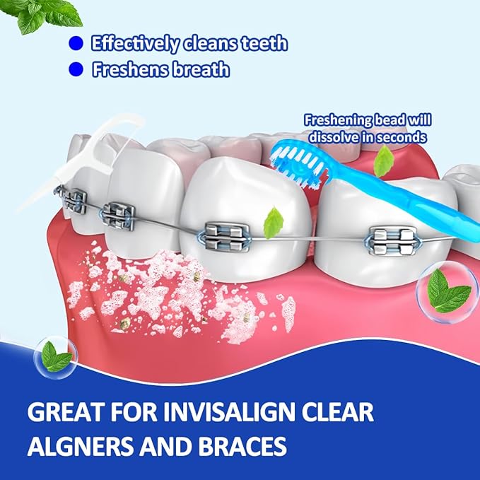 5 in 1 Mini Brushes-Disposable Toothbrushes with Toothpaste + Floss + Pick + Tongue Scraper | Travel Size | Individually Wrapped | Soft | Mint | Travel Set (Mix, 52pcs(2Pack))