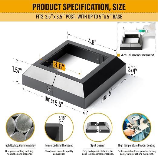 Post Base Cover, Split Type Skirt for Indoor/Outdoor Iron Deck Railing Decorative Covers (8, Post-3.5" Base-5")