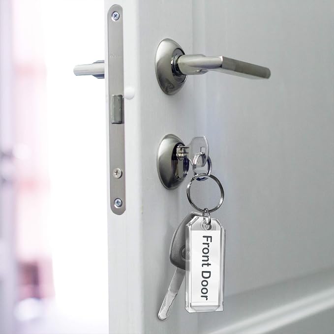 Premium Key Tag 3” Slip-Slot Plastic Heavy Duty (Clear Crystal Color) (36 Pack) (Label and Ring included) (Made in USA)