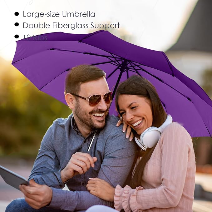 SIEPASA Windproof Travel Compact Umbrella-Automatic Umbrellas for Rain-Compact Folding Umbrella, Travel Umbrella Compact, Windproof Umbrellas for Men Women Teenage.(Purple, 54 Inch)