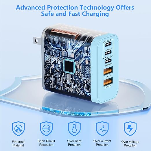 QZIIW USB C Wall Fast Charger Block, 100W 5-Port Type C Fast Charging Block 3 Pack-PD Power Charger Adapter QC 3.0 USB Multiport Charger Brick for iPhone 17 16, Samsung Series MacBook/Air, iPad, etc.