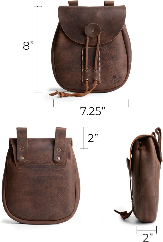 Bushcraft Bag, Portable Safe Pouch for Securely Storing Money, Coins, Bills, Valuables, Full Grain Leather, Handmade, Bourbon Brown