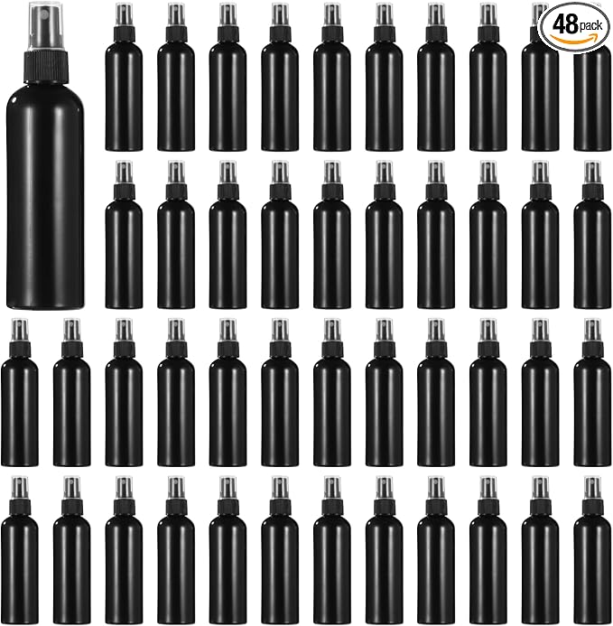OMISTAR 48 Pcs 4 oz Plastic Spray Bottles - 120 ML Travel Size, Fine Mist Sprayers, Ideal for Perfumes, Cosmetics, Cleaning Solutions, and More, Black