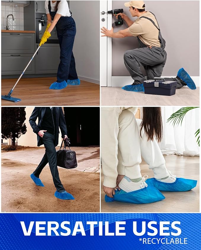 Buself Heavy Duty Disposable Shoe Covers, Extra Large 6.7x17.7 In, Thick 0.3 Oz, Waterproof Non-Slip Shoe Booties, 100 Pieces Boot Covers for Indoor/Outdoor Use, One Size Fits All