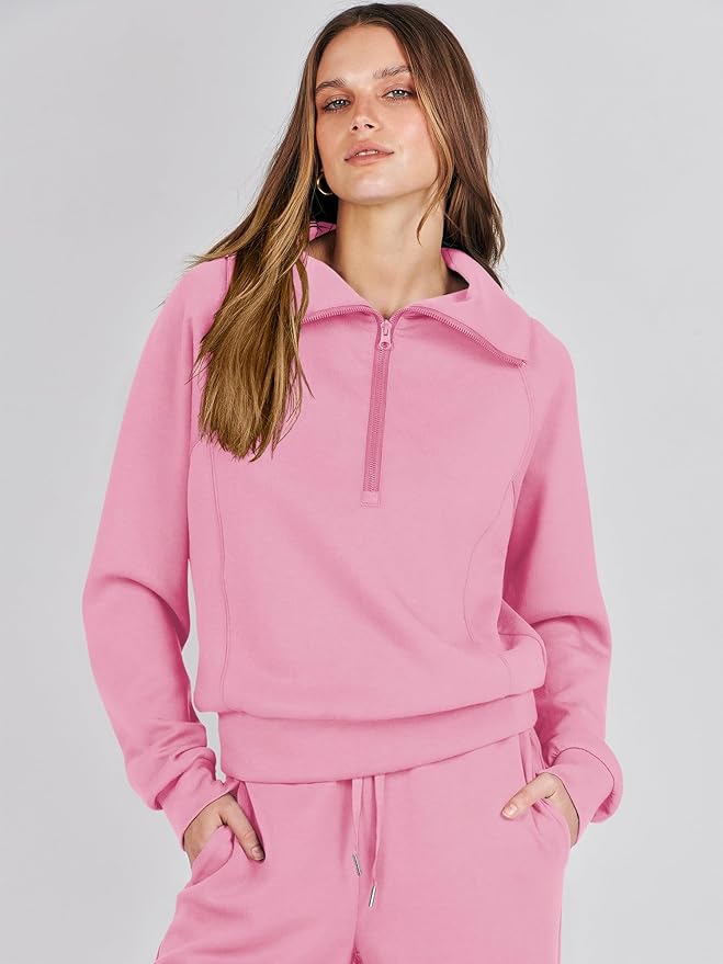 ANRABESS Women’s 2 Piece Outfits Half Zip Sweatshirt & Wide Leg Pants Airport Travel Lounge Matching Sets Sweatsuits Clothing
