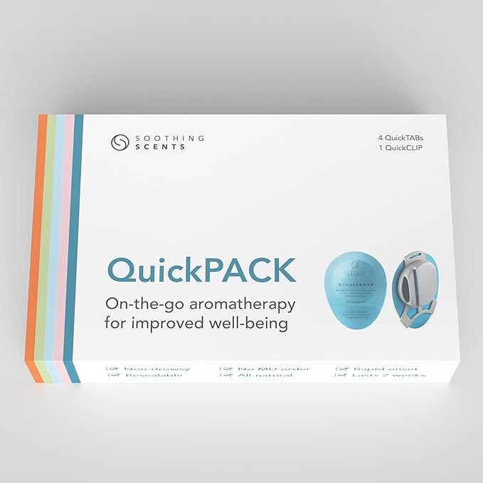 QueaseEASE QuickPACK Nausea Nasal Inhaler Kit, Travel Essentials for Motion Sickness, Pregnancy, Chemo, & Queasy Moments, 4 Portable Essential Oil Pods with Hands-Free Clip