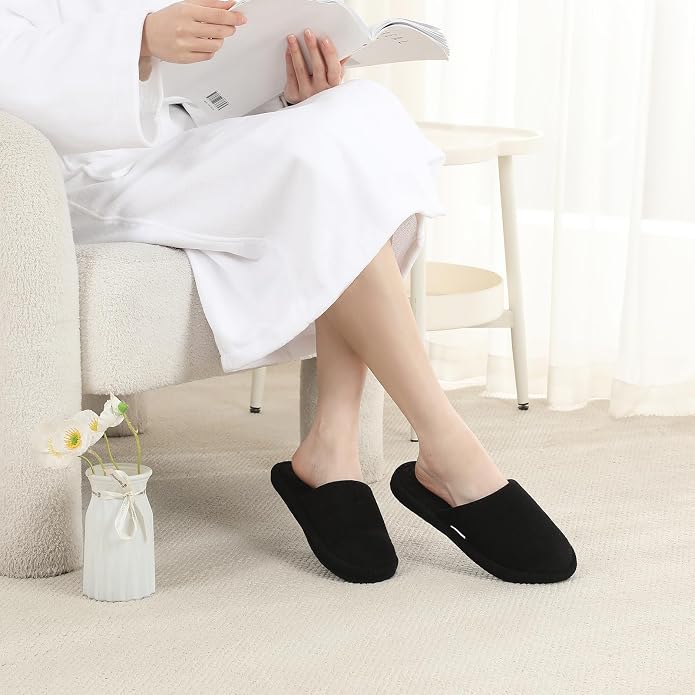 3 Pairs Closed-Toe Cotton Terry House Slippers, Comfortable Washable Indoor Slippers for Women, Portable Foldable for Guest, Travel, Hotel and Spa