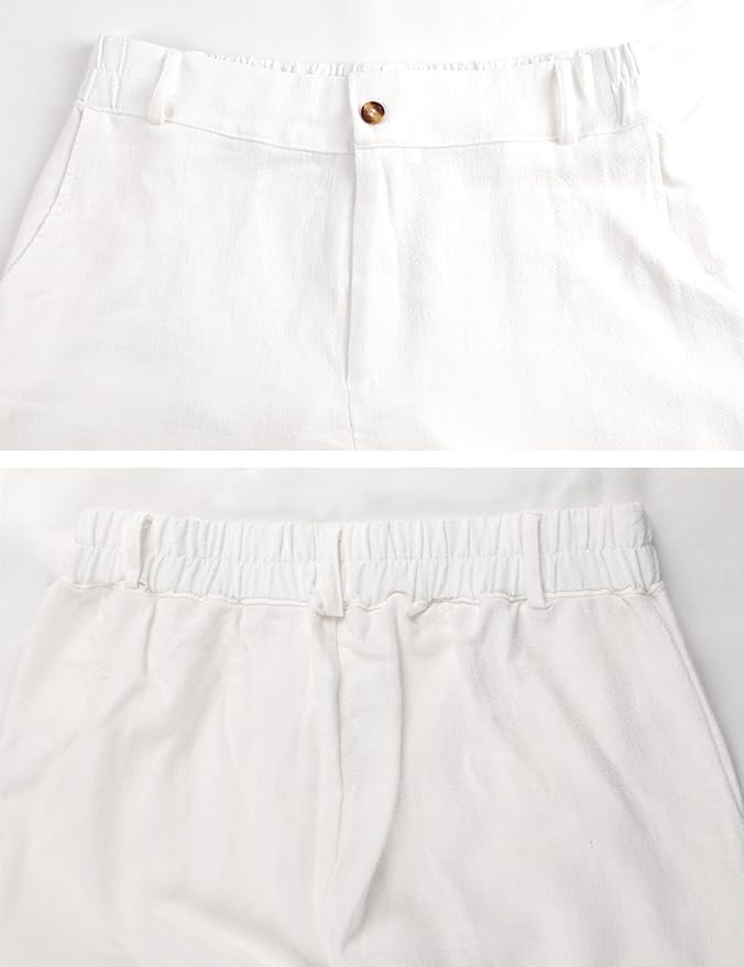 Hooever Womens Cotton Linen Pants Casual Button Up High Waisted Wide Leg Trousers