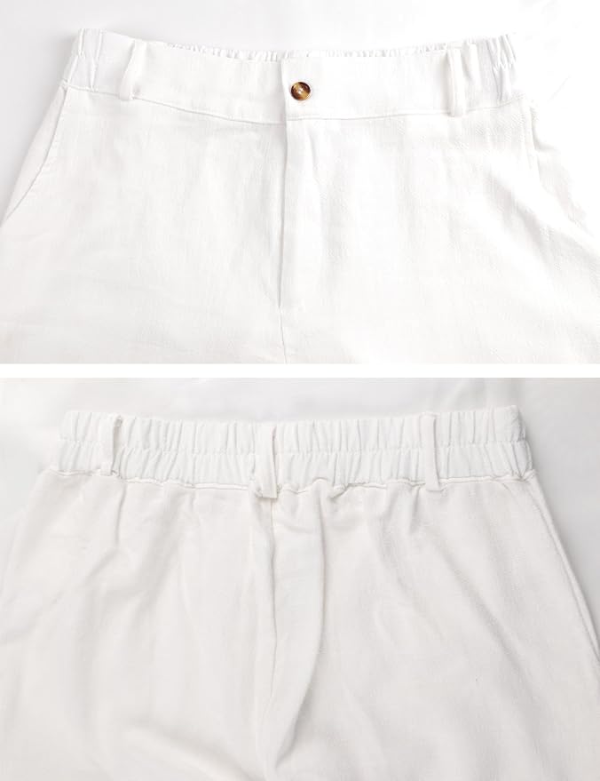 Hooever Womens Cotton Linen Pants Casual Button Up High Waisted Wide Leg Trousers